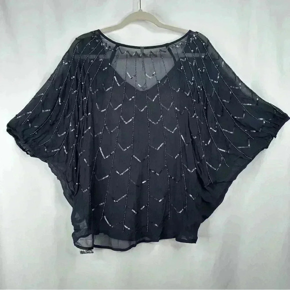 NWT Willow & Clay NORDSTROM Sequin Beaded Sheer Top Dolman Sleeve Blouse Size M - Picture 8 of 13
